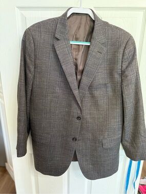 Pronto Uomo Platinum Brown Gray Windowpane Wool Silk Linen Blazer 48R Classic
